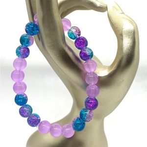 [Galaxy Glass] Stunning Stretchy Glass & Crackle Beaded Bracelet
